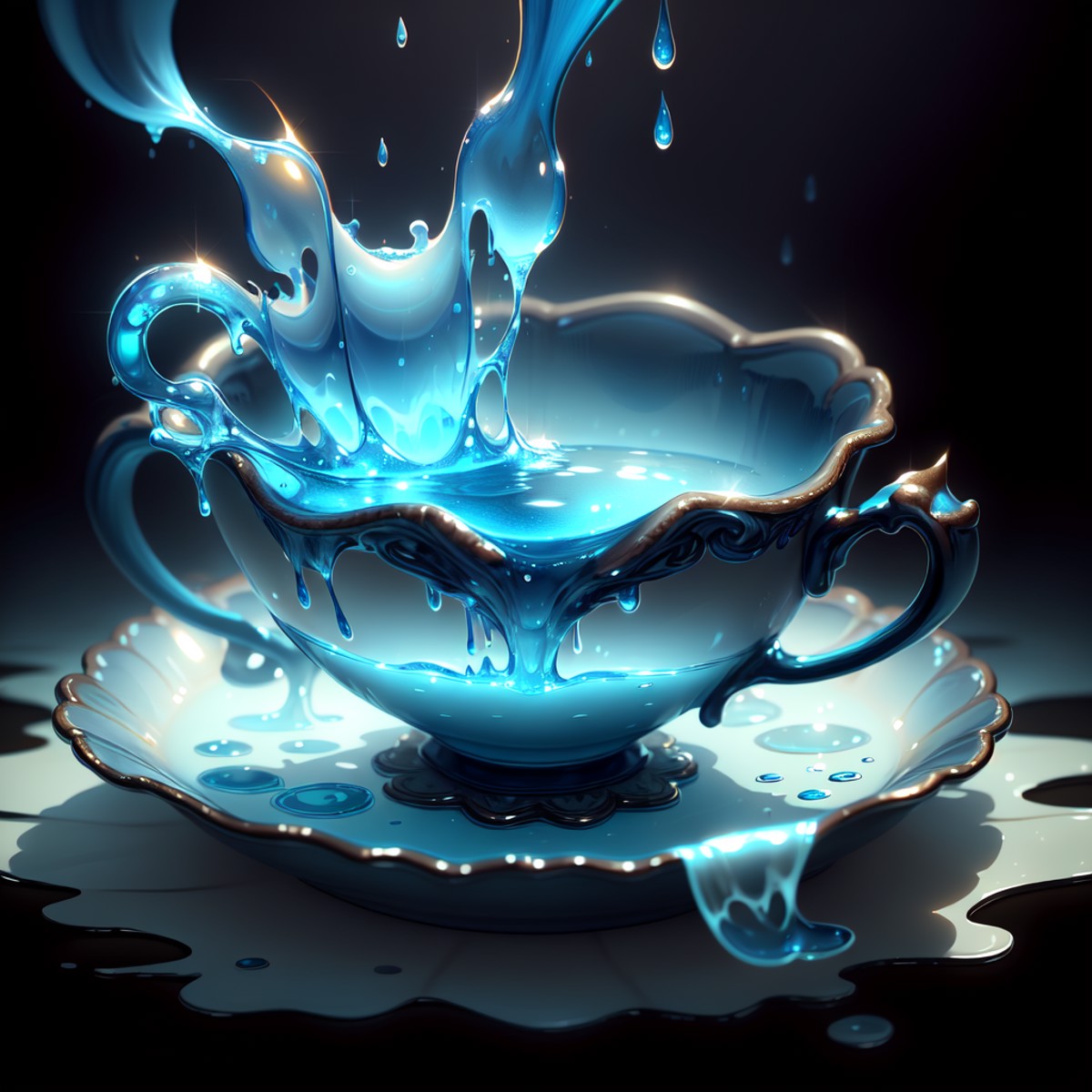 masterpiece, absurdres, extremely detailed, , <lora:WorldofWater:1>, worldofwater, teacup, volumetric lighting, watery, we...