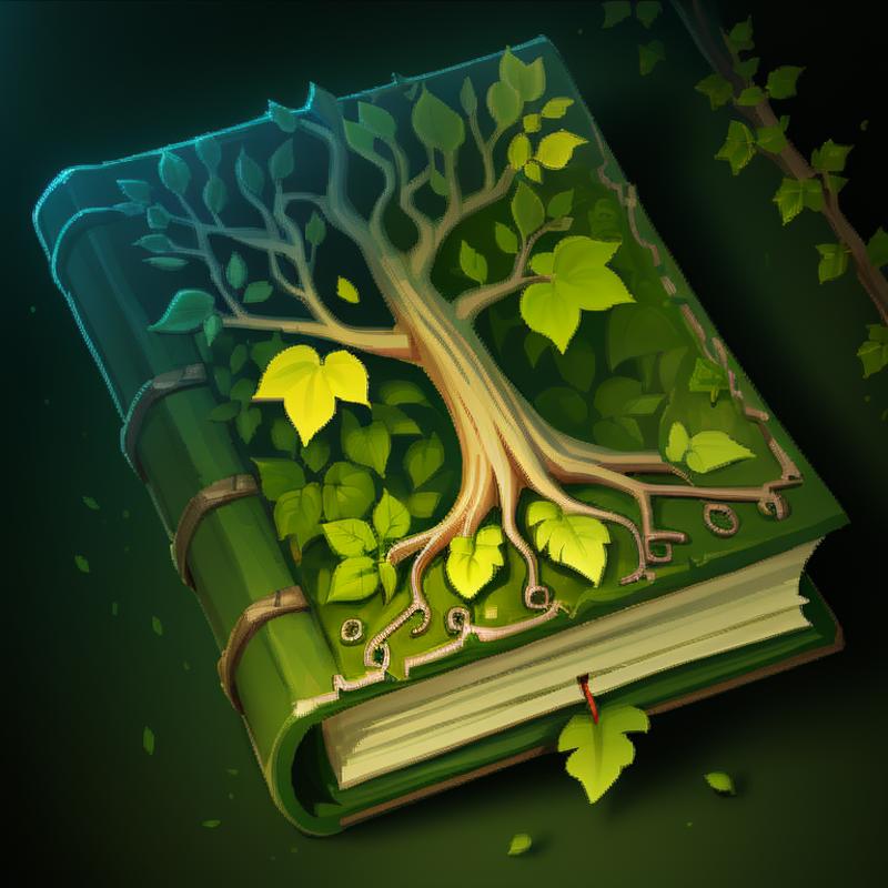 A book with a tree growing out of the pages.