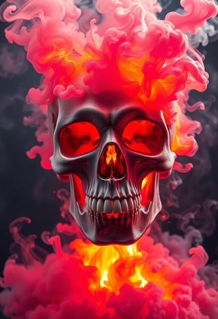 detailed Skull exploding from the inside into multi-colored smoke, high quality, 4K, hyper realistic