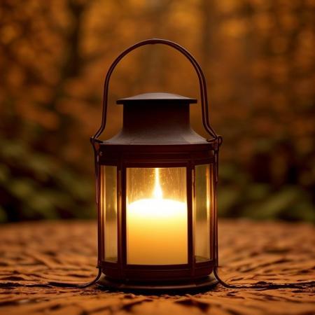 Glass lantern in clear autumn leaf color