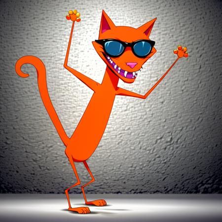 courage_monster, red cat standing on two legs wearing sunglasses, simple cartoon style