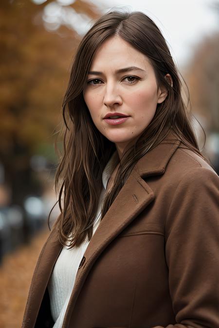 photo of (K3llyM4cd0nald01:0.99), a woman, RAW, close portrait photo, long brown coat, long haircut, pale skin, slim body, (high detailed skin:1.2), 8k uhd, dslr, soft lighting, high quality, film grain, Fujifilm XT3 sharp focus, f 5.6