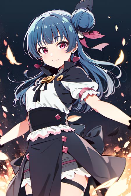 ((masterpiece,best quality)), absurdres,
<lora:Yohane_Genjitsu_no_Yohane:0.7>, Yohane_Genjitsu_no_Yohane, single side bun, black capelet, 
solo, smiling, looking at viewer, cowboy shot,
magic shop, cinematic composition, dynamic pose,