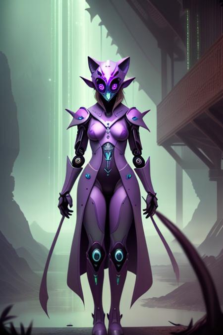 the natural and otherworldly aesthetic.
score_8_up. score_7_up, score_9, BREAK standing, , , cat, beak, purple, talons, digitigrade,  Futurism LoRA ,Slime Morph, combinestyle, scenery, mask, helmet, robot machine,  power, and ethereal allure of elven wizard,  with magic and mystery mages, royals, or any creature your imagination can conjure. The eyes are accentuated by dark makeup, and the overall expression is one of humor and futuristic  absurdity.