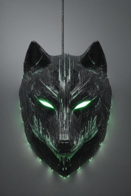 Photograph of a heist mask shaped like a wolf with horror design, metallic green and fluid silver like mercury, minimalistic blurry horror background, horror light 
 <lora:aidmaGlitchStyle-v0.1:0.75> glitch, flickering, digital, glitching
 <lora:SDXLFaeTastic2400:0.35>
 <lora:aidma-Image Upgrader-v0.1:0.4>