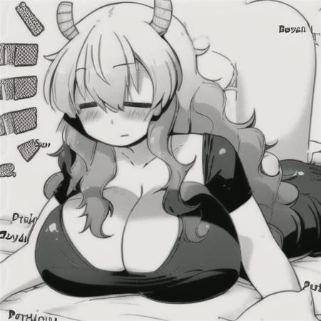 lucoa, (laying on breasts:1.3), doujin cover  <lora:Manga_Style_V2:1>,