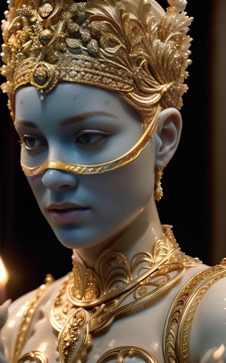 cinematic film still ((best quality)), ((masterpiece)), (detailed), An enigmatic portrayal of a solid blue mask, evoking mystery and intrigue with its surreal presence and intricate design. Camera angle: Close-up shot, focusing on the intricate details of the hand's anatomy and the mesmerizing hue of blue, inviting viewers to ponder its symbolic significance and narrative context.
<lora:epi_noiseoffset2:1> <lora:IvoryGoldAIv2:1> ivory gold . shallow depth of field, vignette, highly detailed, high budget, bokeh, cinemascope, moody, epic, gorgeous, film grain, grainy