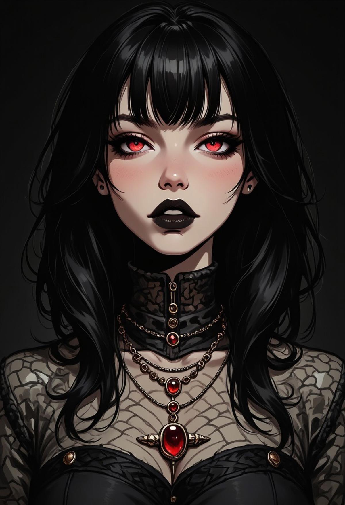 beautiful gothic girl with black hair and black lipstick