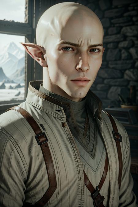 SolasDA, pointy ears, bald, solo, 1boy, realistic, male focus, portrait, looking at viewer
masterpiece, best quality,
<lora:epi_noiseoffset2:1>, <lora:SolasDA:0.7>