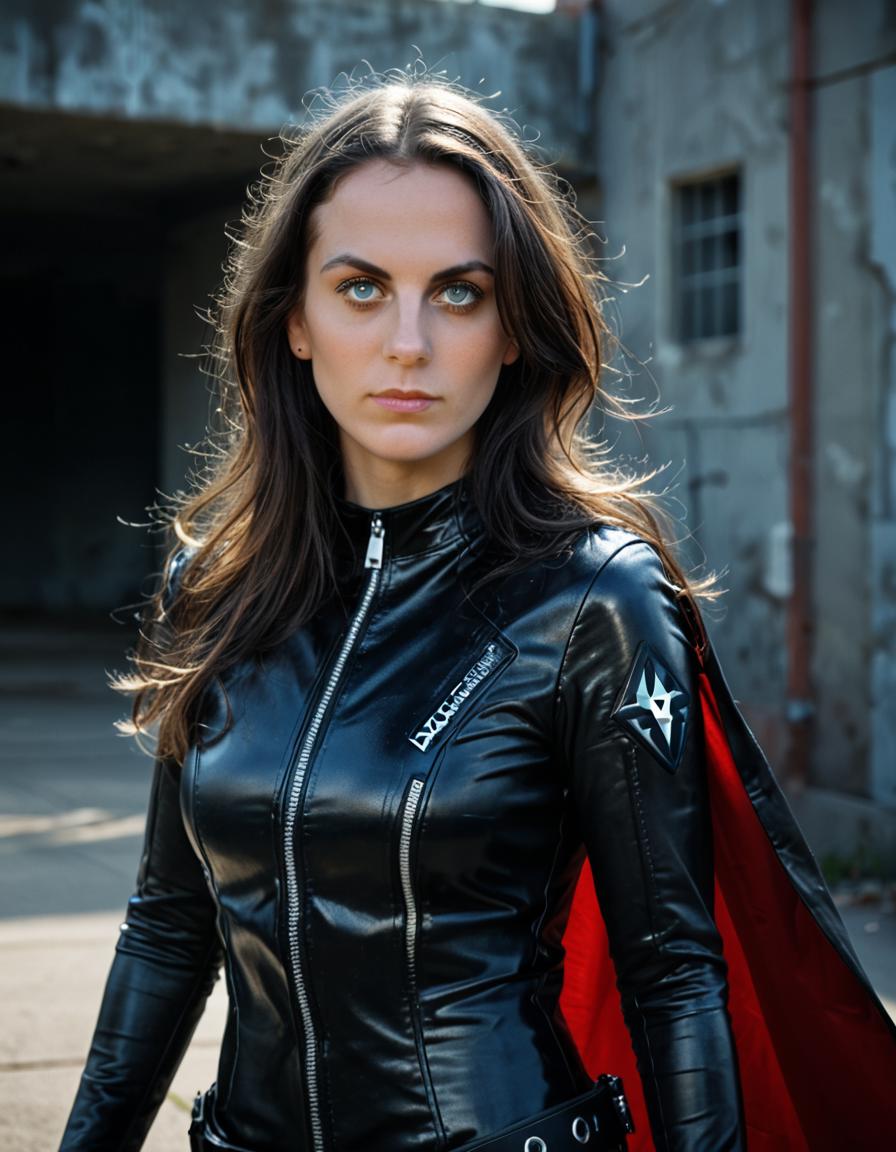 <lora:m1r4mur4t1_Pony_SGX:0.9>,(medium closeup) photograph of (beautiful 25 year old) (m1r4mur4t1:1.2) woman with dark hair,as the super villian (emperess palladia:1.2),standing in front a (stargate from the future:1.2) pulsing with plasma sparks,(fit and swole with bulging muscules:1.2),wearing a (dark maroon latex hero outfit:1.2) with (indigo carbon fiber flak jacket and cape:1.2),long hair curl swirls, cosplay costume,outside of an (abandoned nuclear power station:1.2) in background,(hero view angle),(dramatic action pose),midnight,volumetric lighting,(bokeh),facing viewer,score_9,score_8_up,source_photo,rich details,clear shadows and highlights,realistic,intense,highly detailed,front view,face_focus,looking_at_viewer,