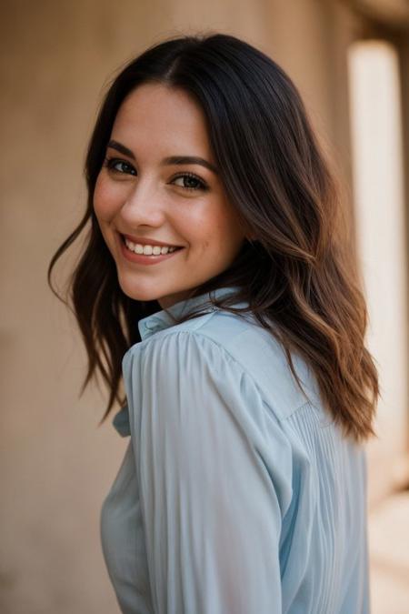 <lora:ATKKatja:0.8>, full color portrait of a American woman, wearing a blouse, shy smile, natural light, RAW photo, subject, 8k uhd, dslr, soft lighting, high quality, film grain, Fujifilm XT3