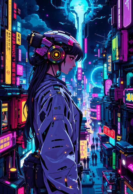 fantasy cyberpunk city beautiful  landscape, bright luminous night, woman, very intricate, very detailed, sharp, bright, colorful, <lora:Hand v2:0.5> <lora:Anti-Blur:1><lora:Insane Detail Slider:0.25>  <lora:flux.1_lora_flyway_Epic-detail_v2:0.3> <lora:fluxenhancer:0.25> <lora:ck-Neon-Retrowave:0.4> ck-rw, in the style of ck-rw,  <lora:Neurocore Anime Cyberpunk:0.8> A digital artwork in the style of cknc