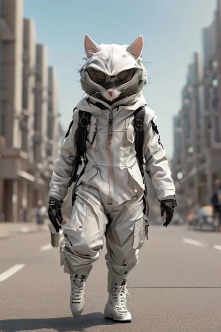 a horse   head, on a woman's body, running down a street, with a plane on her back