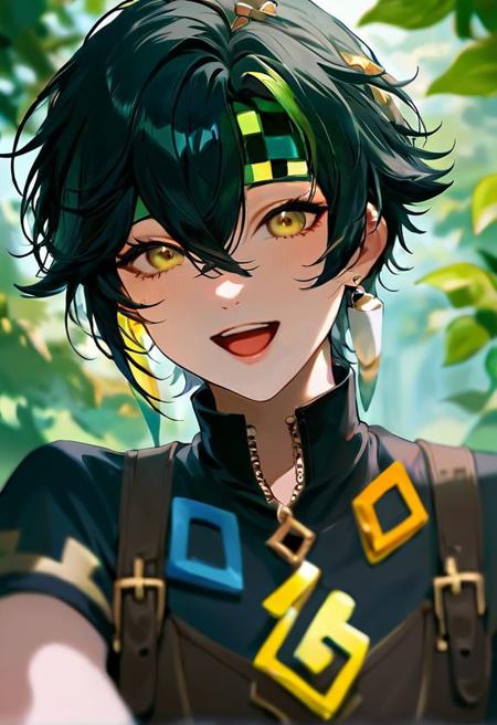 kinchi  headband short hair black hair green hair streaked hair