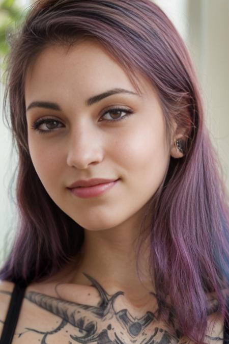 <lora:GloomSD:0.8>, Ultra-detailed, close-up portrait of a woman's face and shoulders, fully dressed, wearing modest and elegant clothing. Captured in soft, natural light with realistic skin textures, multicolored hair, smooth bokeh, and sharp facial details. The composition emphasizes a professional, cinematic style with vibrant yet natural colors, no nudity, and a clean, polished appearance. Shot in 8K UHD resolution using a DSLR camera, ensuring a lifelike and high-quality result.