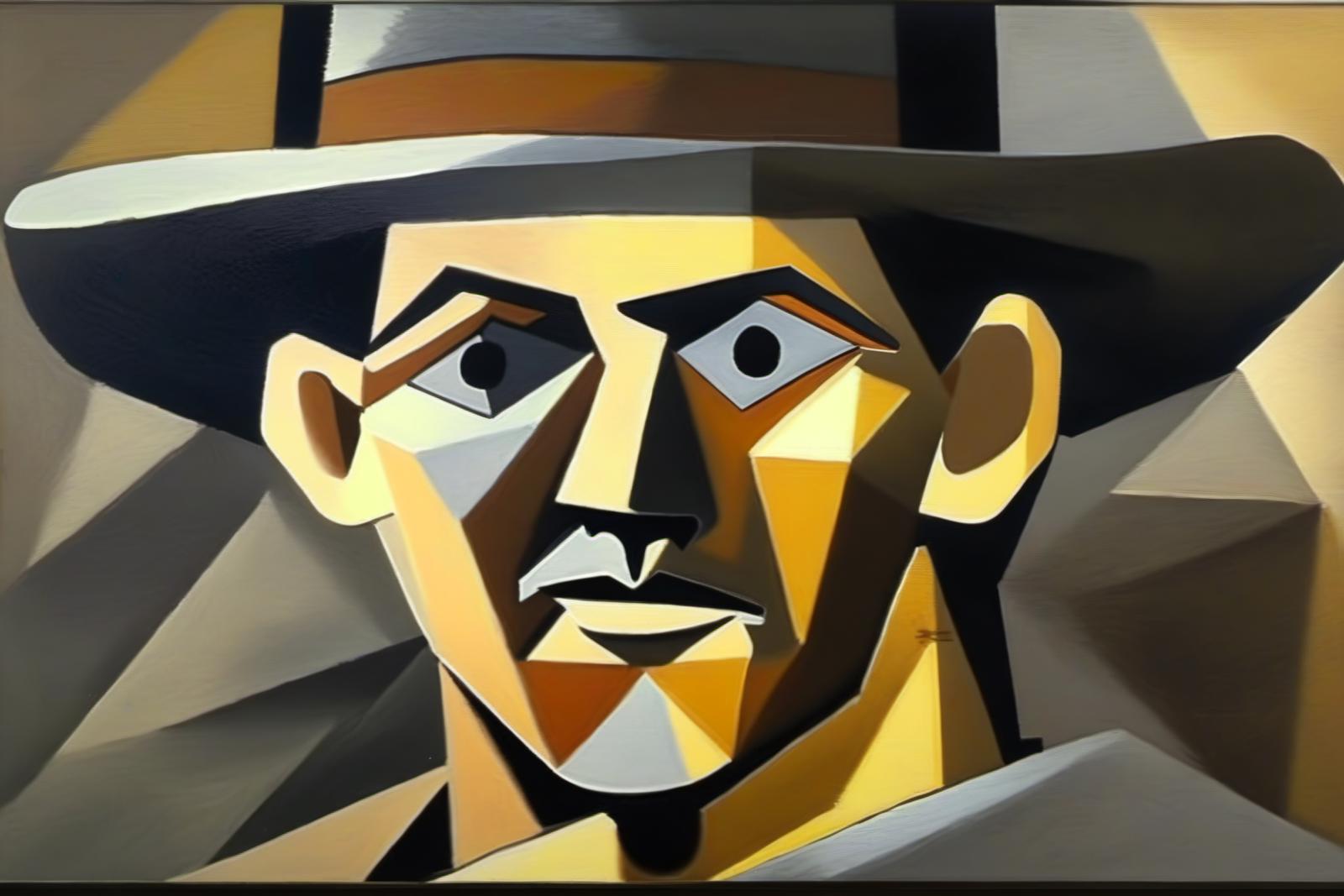 A painting of a man with a hat and big eyes.
