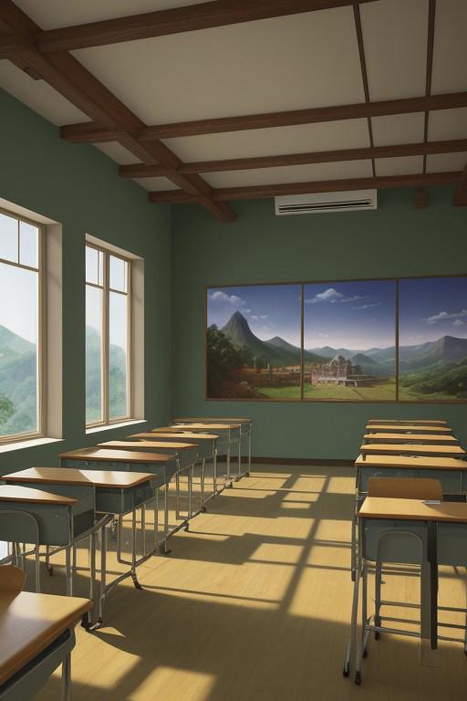 scenic landscape of a classroom in phoenicia  by Zhelong Xu , Xanti Schawinsky , Marianne North