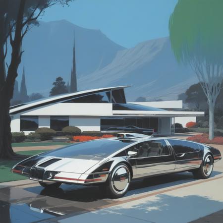 concept art by syd mead retro futuristic flat colors