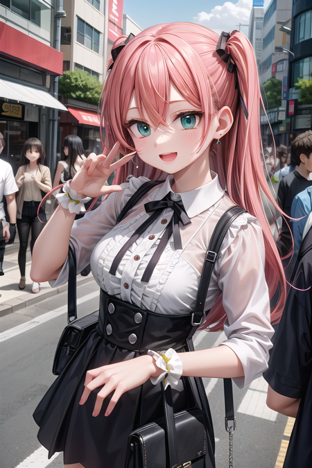 insanely detailed, absurdres, ultra-highres, ultra-detailed, best quality,
1girl, solo, nice hands, perfect hands,
BREAK
(wearing harajuku-style coordinate),
happy smile, laugh, open mouth,
dynamic pose,
45 angle, cowboy shot,
BREAK
slender, kawaii, perfect symmetrical face, ultra cute girl, ultra cute face, ultra detailed eyes, ultra detailed hair, ultra cute, ultra beautiful,
BREAK
in harajuku, shibuya, tokyo, street, crowd, cityscape,
medium large breasts,
BREAK
long hair, orange hair, medium hair, messy hair, green eyes, hair between eyes