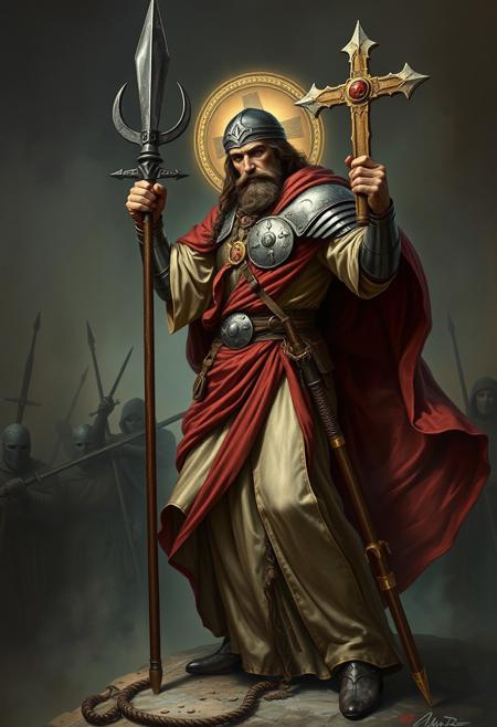 Jesus Christ, fladder in heavy armor, wielding a zweihander, about to cleanse infidels
Dark fantasy style