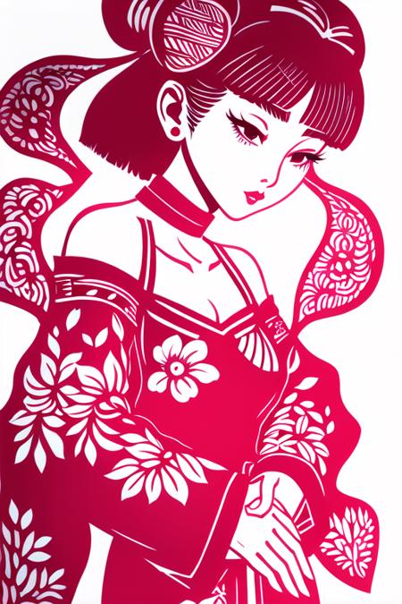 jianzhihua,(white background:1.4),  paper cut,a woman in a Pink Off Shoulder Pajamas,<lora:jianzhihuaepoch-000006:0.66>