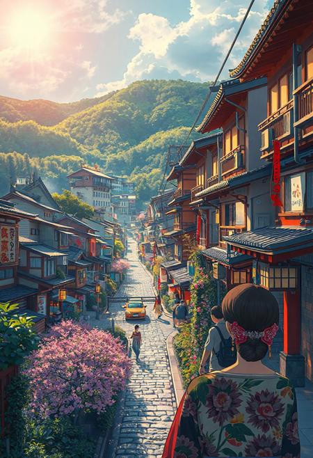 japanese city beautiful  landscape, noon, woman, very intricate, very detailed, sharp, bright, colorful, <lora:Hand v2:0.5> <lora:Anti-Blur:1><lora:Insane Detail Slider:0.25>  <lora:flux.1_lora_flyway_Epic-detail_v2:0.3> <lora:fluxenhancer:0.25> <lora:ROWER:0.6> <lora:flux-charmer-v1-1:0.4> <lora:Vibrantly_Sharp_style_v.5:0.3> <lora:realanime:0.8>