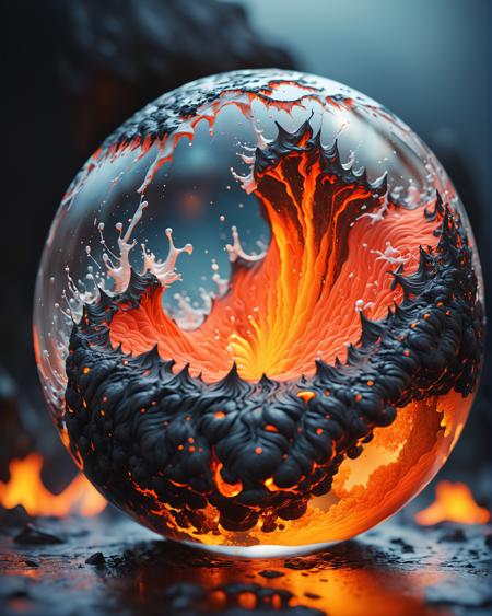 ultradetailed ultrarealistic, of a lava avalanche in a glass sphere, a perfect photography by Mark Mann and Ashraful Arefin ,muted wet colors, intricate artwork masterpiece <lora:hyperkraximalism_v1-1:0.25>