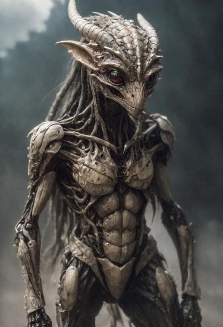 photography in the style of Labirynth, the dark crystal  movies, close up of (nature) and (fantasy) creature with a (diminute) sword stained with (detailed:1.5), in a beautiful and ruined ,fantasy,hyper detailed, real skin imperfections, hard lighting, bokeh, ((curi:1.2))(inspire forms in most beautiful New race:1.4) (beautiful:1.4) (ambient HR Giger:1.0)(alien world:1.0)