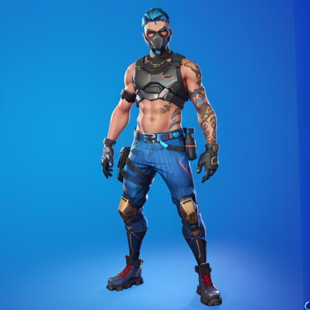 <lora:FortSketcherAlpha:0.8>, (fortnite), 1boy, male, blue background, pupil, looking at viewer, piercing, tattoo, navel, full body, blue hair, respirator, mask, epic realistic, hyperdetailed, (cycles render:1.3), caustics, (glossy:0.58), (artstation:0.82), tattoos, piercing, unreal engine,