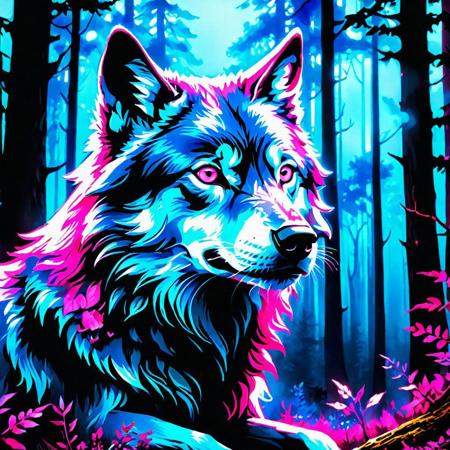 (Digital watercolor Illustration of a (a wolf sitting in the middle of a forest, an airbrush painting, fantasy art, glowing pink laser eyes, material pack, silver, 2020, blue and pink colors, smooth in _ the background, profile pic, in deep forest, detailed image, english, 2 0 s, wow!),,Waterhouse, Carne Griffiths, Minjae Lee, Ana Paula Hoppe, Stylized watercolor art, Intricate, Complex contrast, HDR, Sharp, soft Cinematic Volumetric lighting, flowery pastel colours, wide long shot, perfect masterpiece:):1.0,
(detailed matte painting, deep color, fantastical, intricate detail, splash screen, complementary colors, fantasy concept art, 8k resolution trending on Artstation Unreal Engine 5):0.9