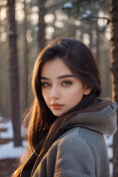 majastrojek <lora:majastrojek_v2:1.0>
,(highly detailed skin), winter forest, gorgeous, outside, (golden hour), (realistic face), fashion, artistic,jacket