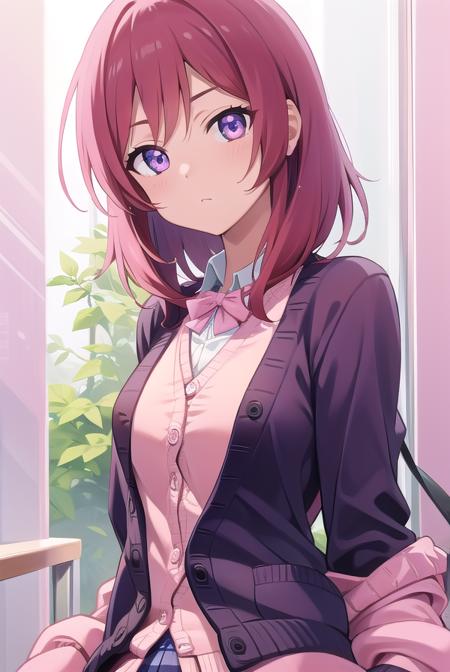 makinishikino, <lora:makinishikinotest:1>, maki nishikino, (purple eyes:1.1), red hair, short hair,
BREAK cardigan, otonokizaka school uniform, (pink cardigan:1.5), plaid, plaid skirt, school uniform, skirt, summer uniform,
BREAK looking at viewer,
BREAK classroom,
BREAK <lora:GoodHands-vanilla:1>, (masterpiece:1.2), best quality, high resolution, unity 8k wallpaper, (illustration:0.8), (beautiful detailed eyes:1.6), extremely detailed face, perfect lighting, extremely detailed CG, (perfect hands, perfect anatomy),