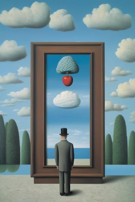 <lora:Rene Magritte Style:1>Rene Magritte Style - A painting by Ren Magritte if you know the Forest Gump Movie.