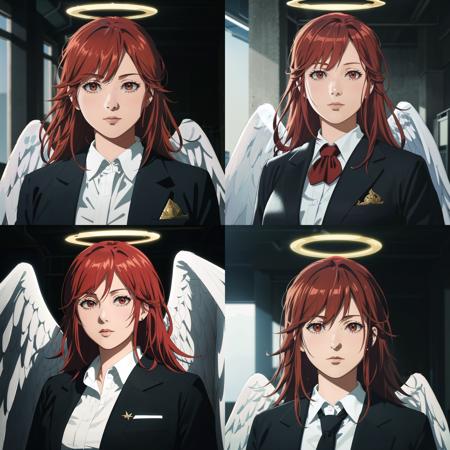 Angel_CSM, <lora:Angel_CSM:0.6>,vermilion red hair,office suit,halo,illustration, masterpiece, best quality, ultra detailed,highly detailed,insanely detailed, hdr, 8k, creativity,design,aesthetics,visual,artistry,craftsmanship,style,technique,expression,imagination,talent