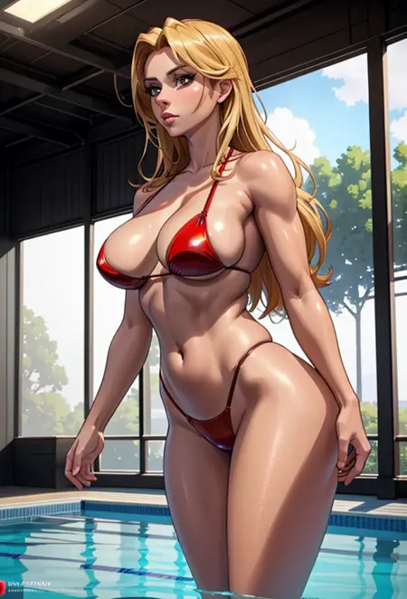 Marisol Rivera - Anime Filter V1 (Latina, brunette, bikini, aesthetic, top model, tanned skin, small boobs, fit pic, cute girl, front angle, swimming pool, tumblr, tachisme, thicc build, aussie, beautiful blonde girl, covered in oil)