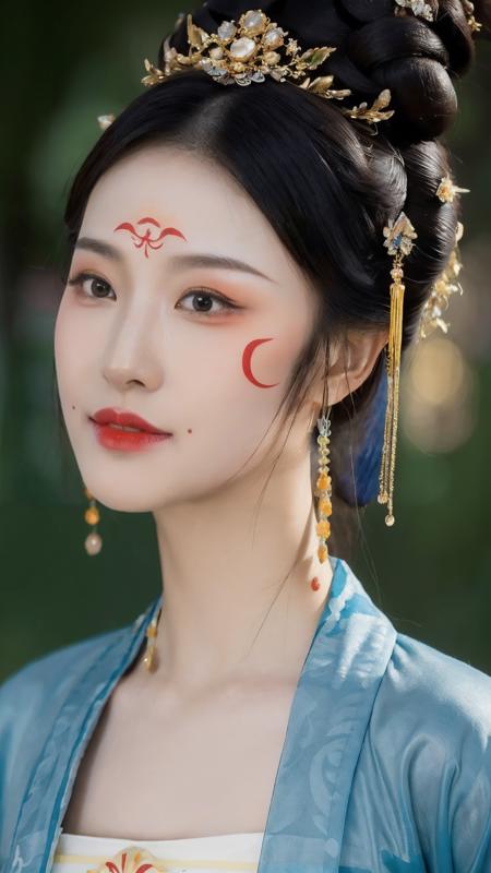 xiaoyu,(tangmakeup:1.3),(huadian:1.2),(xiehong:1.3),lipstick,fine - art photography,soft portrait shot 8 k,mid length,ultrarealistic uhd faces,unsplash,kodak ultra max 800,85 mm,intricate,centered symmetrical composition,stunning photos,masterpiece,grainy,centered composition,smile:1.2,(sharp face:1.2),
<lora:tang2:0.8>,(solo:1.2),earrings,hair ornament,hair bun,(look straight ahead:1.2),Tang Dynasty clothing,