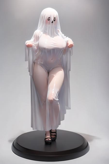 (ghost_costume:1.4),solo,large breasts,see-through,full body,(white background:1.2) <lora:ghost_costume:1>