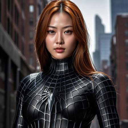 score_9, score_8_up, score_7_up, best quality, realistic, masterpiece, beautiful detail, hyperrealistic, ((1girl, woman body, big breasts)), amazing detailed full body of a beautiful korean mary jane, wearing a realistic and highly detailed black raimi spider-man suit, ((huge muscular girl)), professional model wears ultra - detailed black raimi spider - man suit, ultra - detailed and grained black raimi spiderman suit, suit covered entire body and hand, black spiderman gloves, wet, (close up selfie pose), close up, octane render, highly detailed, volumetric, dramatic lighting, (highest quality:1.1), (HDR:1.3), (top quality, best quality), realistic, high definition,