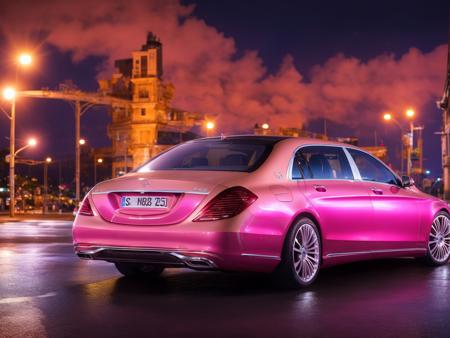 mastrepice, best quality, mercedes s-class, x222, 1car, (pink:1.2), night, road background, rainy,  official art,extremely detailed CG unity 8k wallpaper, high detail, Sharp focus, (photorealism), realistic, best quality, 8k, award winning, dramatic lighting, epic, cinematic, masterpiece   <lora:MERCEDESMAYBACHSClassX222:0.7>