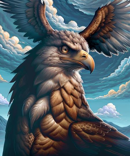 eagle surreal closeup, masterpiece by ncwinters, in the mystical clouds,  <lora:ncwinters-12:1>