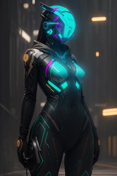 ((best quality)),absurdres,(ultra high res),octane render,(hyperrealistic:1.2), girl, mechanical bodysuit, cyber helmet, green bodysuit, (realistic:1.7), (8k), (Masterpiece), (cinematic lighting), <lora:Mechsuit:0.8>