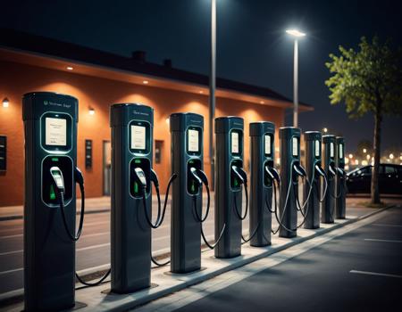 Surrealist art (Ultrarealistic:1.3) <lora:We_are_Electric:1> a row of electric car charging stations at night, by Thomas HÃ¤fner, by Etienne Delessert, by Matthias Weischer, charging through city, photorealism â, 3 d render beeple, hyper realisticâ, hyper realistic â, by Artur Tarnowski, by Daniel Ljunggren, by Kurt Roesch, by Fabien Charuau blurry background, Extremely high-resolution details, photographic, realism pushed to extreme, fine texture, incredibly lifelike . Extremely high-resolution details, realism pushed to extreme, fine texture, incredibly lifelike, in the background blurry dice . Dreamlike, mysterious, provocative, symbolic, intricate, detailed