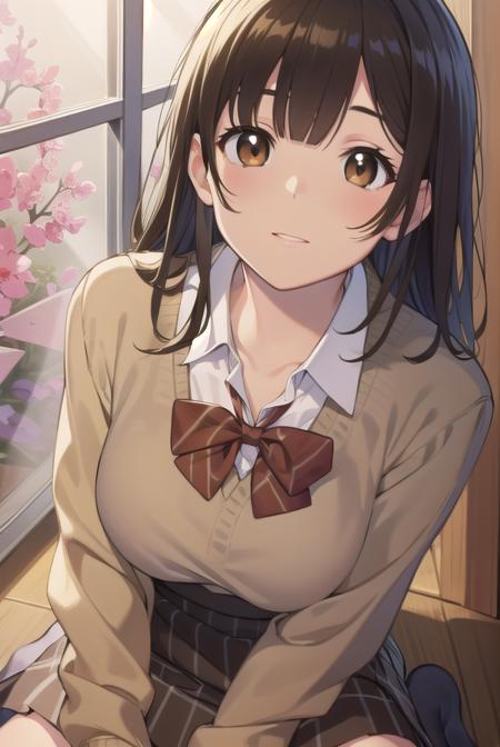 sayuogiwara, <lora:sayuogiwara-lora-nochekaiser:1>,
sayu ogiwara, brown hair, (brown eyes:1.5), medium hair,
BREAK school uniform, bow, red bow, long sleeves, sweater, shirt, collared shirt, white shirt, skirt, pleated skirt, black skirt, socks, brown sweater,
BREAK looking at viewer, full body,
BREAK indoors, classroom,
BREAK <lyco:GoodHands-beta2:1>, (masterpiece:1.2), best quality, high resolution, unity 8k wallpaper, (illustration:0.8), (beautiful detailed eyes:1.6), extremely detailed face, perfect lighting, extremely detailed CG, (perfect hands, perfect anatomy),