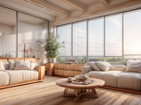 (ultra realistic), masterpiece, best quality, super detailed, ultra high res, raw photo, 8k,
living room lukhshad aj in the apartment, in the style of modern, monochromatic serenity, super detailed, concrete, white, wooden table, (light gray modern fabric sofa), fabric pilows, wooden flooring, wooden modular cabinet, backlight, white wall, (white ceiling:1.3), soft sunlight, window,
 <lora:Modern wooden living room - PHK-000012:0.5>
