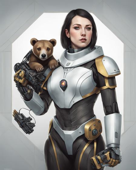 cyberfuture, woman holding a robot bear, full portrait of electromancer, augmented cyborgs, digital art, ai researcher, d&d sci-fi, cybernetic enhancements, (masterpiece:1.3), (best quality:1.4), intricate, highly detailed:1.1, by amy judd and brooke didonato, sharp focus, natural lighting, subsurface scattering, f2, 35mm, film grain,(photorealistic:1. 4),(8k, RAW photo:1. 2), (best quality:1. 4),(ultra highres:1. 2) <lora:cyberfuture:.7>