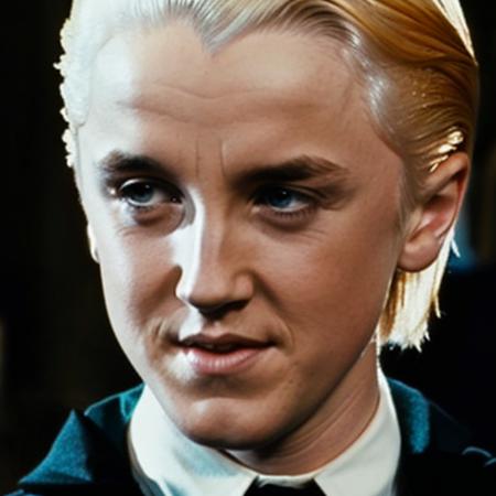 draco malfoy a man, face focus, detailed eyes, sitting at hogwarts with hogwarts in the background, photo, masterpiece, best quality, highly detailed, <lora:Draco Malfoy v1.0:1>