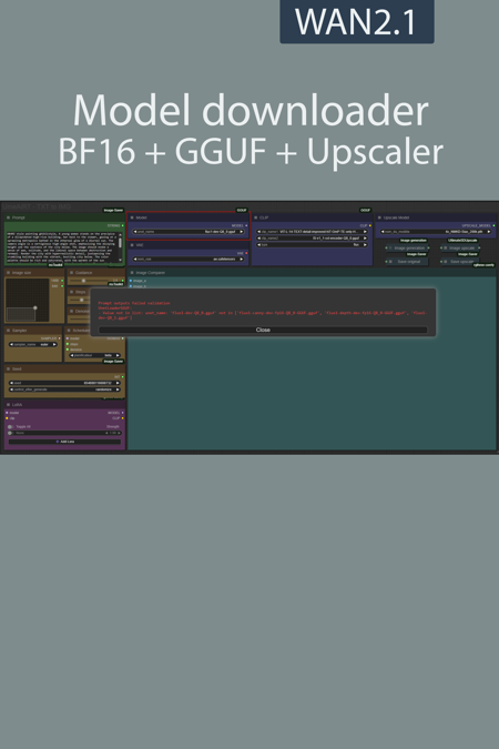 ComfyUI model file downloader WAN2.1 | GGUF | UPSCALE v1.0