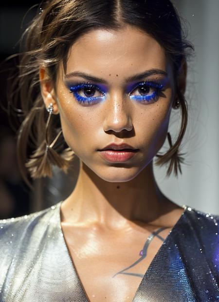 modelshoot style, raw photo of a supermodel sks woman wearing shimmering clothes walking on the ramp at milan fashion show, tattoos, 8k, intricate details, detailed face and eyes,(rendered eyes) <lora:epiNoiseoffset_v2:1>, <lora:locon_jennaortega_v1_from_v1_64_32:1.25>