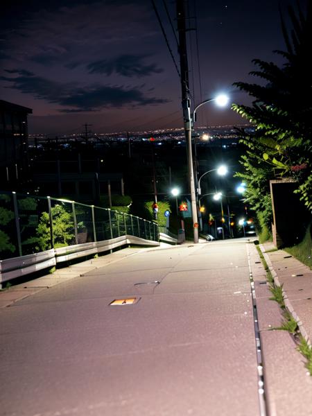 masterpiece, best quality, ultra-detailed, illustration,
haruhizaka, kitakoumae, scenery, night, lamppost, outdoors, tree, road, sky, night sky, city, power lines, building, cityscape, street, sign, dark, guard rail, road sign, ground vehicle, real world location, realistic, 
 <lora:kitakoukou:1>