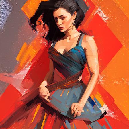 a colorful vibrant painting of a brunette  DeArmas    by craig mullins, 8k, highly detailed, (512SpeedPainter:0.8)